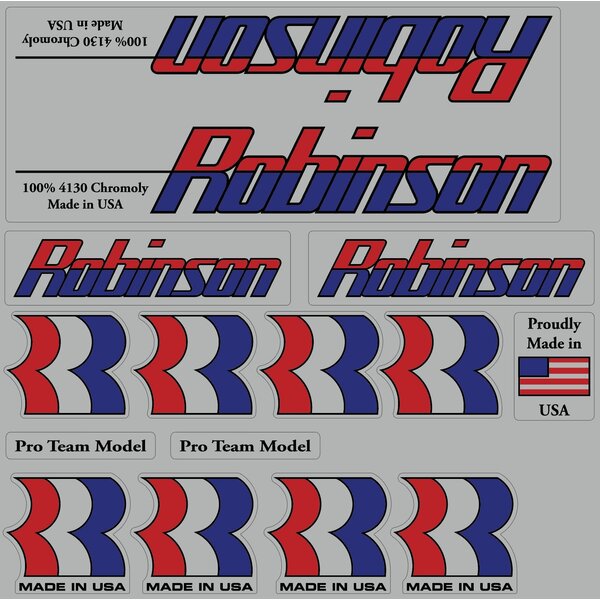 Robinson Robinson BMX decal set 1987-1989 - CHROME with BLACK outline