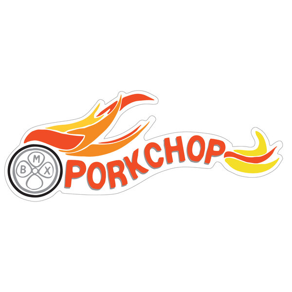 Porkchop BMX Porkchop BMX "HELLTRACK" decal sticker 6" x 2 3/8" on WHITE