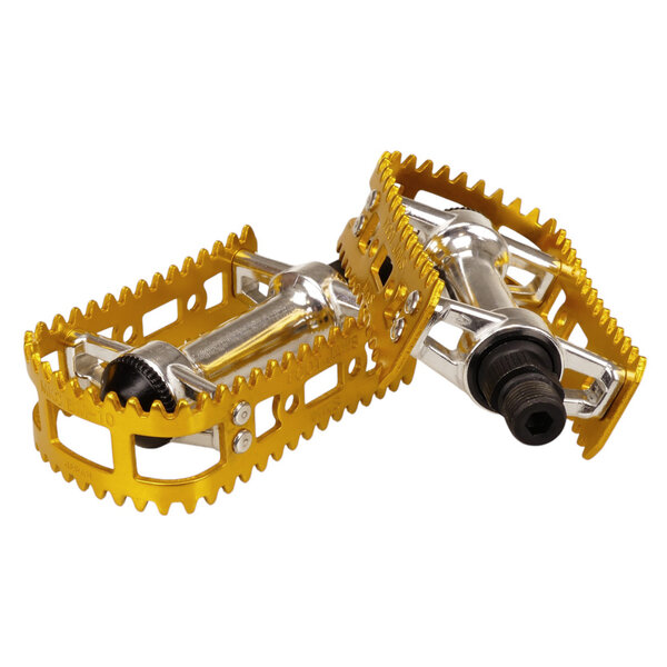 MKS MKS reissued BM-10 "FOOTJAW" BMX bicycle pedals - 9/16" - SILVER body / GOLD cage