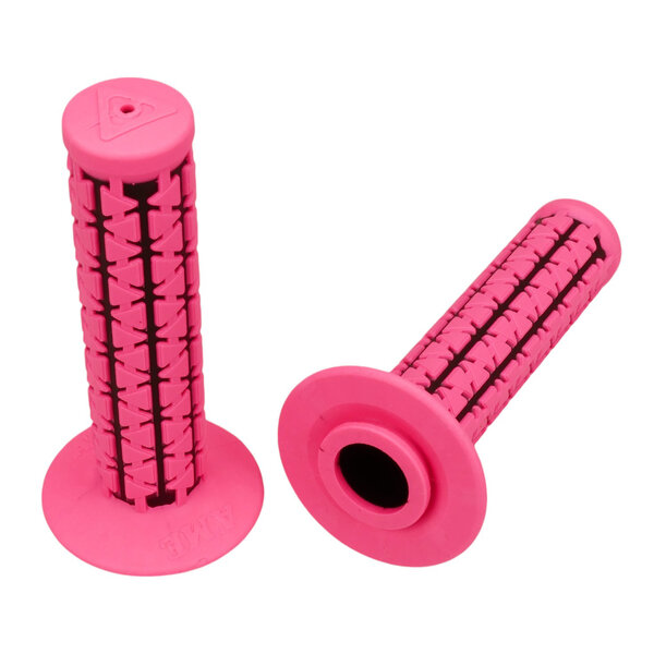 A'ME AME Dual old school BMX Duals bicycle grips - FLUORESCENT PINK over BLACK