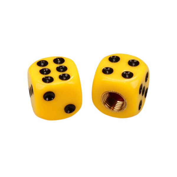 Porkchop BMX Porkchop Bicycle Dice Valve Caps (pair) - YELLOW with BLACK PIPS