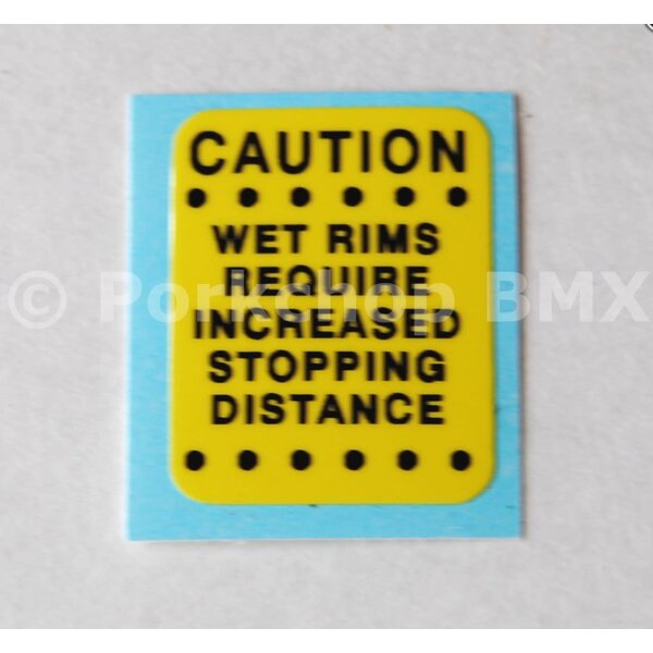 Schwinn Early Schwinn BMX "Wet Rims" warning decal (Taiwan made bikes)
