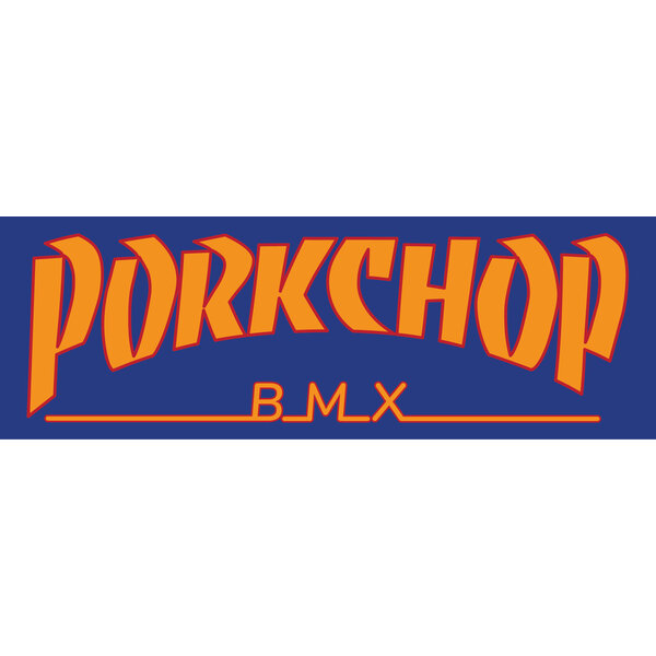 Porkchop BMX Porkchop BMX "Rasher (of bacon)" decal sticker 4 15/16" x 1 1/8" ORANGE BLUE RED