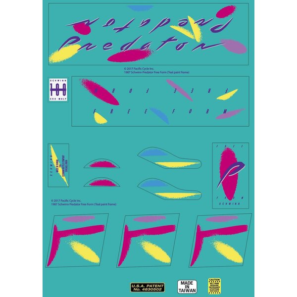 Schwinn Schwinn 1987 Predator Free Form old school BMX bicycle decal set  for TEAL paint (officially licensed)