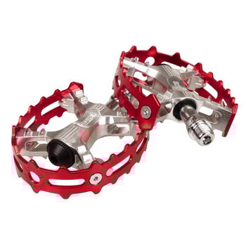 MKS MKS XC-III bear trap cage bicycle pedals 9/16" SILVER body / RED cage