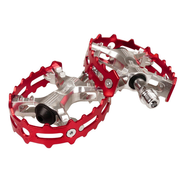 MKS MKS XC-III bear trap cage bicycle pedals 9/16" SILVER body / RED cage