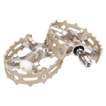 MKS MKS XC-III bear trap cage bicycle pedals 9/16" SILVER body / CHAMPAGNE TITANUM cage