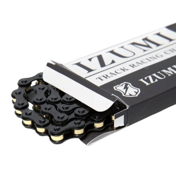 Izumi Izumi x MASH BMX single speed bicycle chain 1/2" X 1/8" 116L JET BLACK w/ GOLD rollers