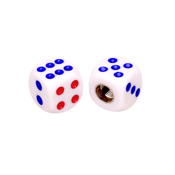 Porkchop BMX Porkchop Dice Bicycle Tire Schrader Valve Caps (pair) WHITE w/ BLUE PIPS (but #4 is RED)