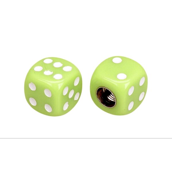 Porkchop BMX Porkchop Dice Bicycle Tire Schrader Valve Caps (pair) - APPLE GREEN w/ WHITE PIPS
