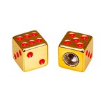 Porkchop BMX Porkchop Dice Bicycle Tire Schrader Valve Caps (pair) CHROME GOLD with RED PIPS