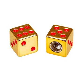 Porkchop BMX Porkchop Dice Bicycle Tire Schrader Valve Caps (pair) CHROME GOLD with RED PIPS