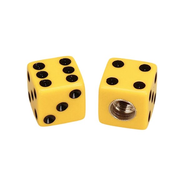 Porkchop BMX Porkchop Dice Bicycle Tire Schrader Valve Caps (pair) - YELLOW with BLACK PIPS