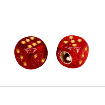 Porkchop BMX Porkchop Dice Bicycle Tire Schrader Valve Caps (pair) - RED GLITTER with GOLD pips