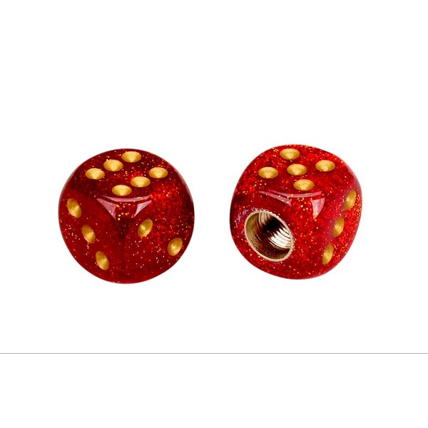 Porkchop BMX Porkchop Dice Bicycle Tire Schrader Valve Caps (pair) - RED GLITTER with GOLD pips