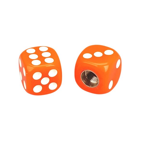 Porkchop BMX Porkchop Dice Bicycle Tire Schrader Valve Caps (pair) ORANGE w/ WHITE PIPS