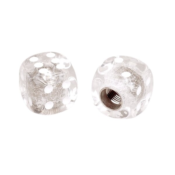Porkchop BMX Porkchop Dice Bicycle Tire Schrader Valve Caps (pair) - CLEAR with WHITE pips