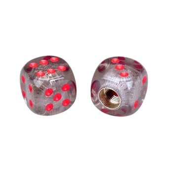 Porkchop BMX Porkchop Dice Bicycle Tire Schrader Valve Caps (pair) - CLEAR BLACK SMOKE with RED pips