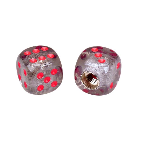 Porkchop BMX Porkchop Dice Bicycle Tire Schrader Valve Caps (pair) - CLEAR BLACK SMOKE with RED pips