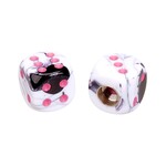 Porkchop BMX Porkchop Dice Bicycle Tire Schrader Valve Caps (pair) - BLACK WHITE SWIRL w/ PINK pips
