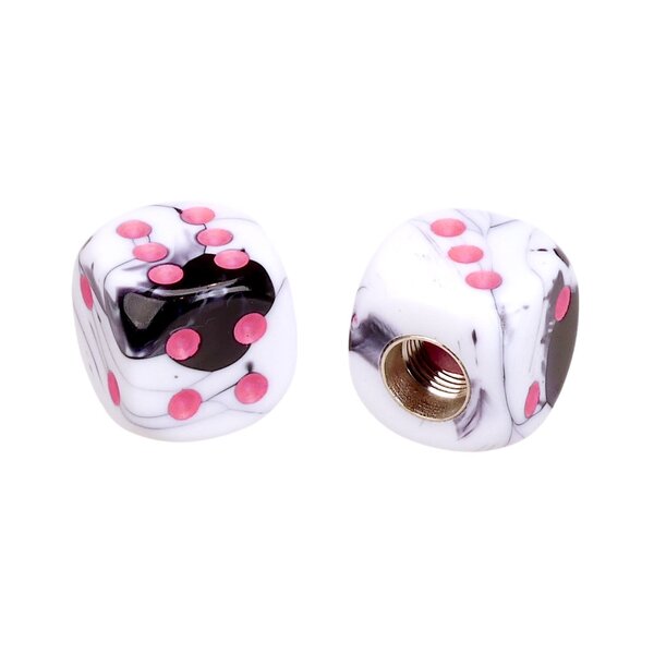 Porkchop BMX Porkchop Dice Bicycle Tire Schrader Valve Caps (pair) - BLACK WHITE SWIRL w/ PINK pips