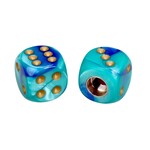 Porkchop BMX Porkchop Dice Bicycle Tire Schrader Valve Caps (pair) - BLUE TEAL SWIRL w/ GOLD pips