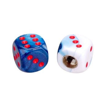 Porkchop BMX Porkchop Dice Bicycle Tire Schrader Valve Caps (pair) - BLUE WHITE SWIRL w/ RED pips