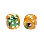 Porkchop BMX Porkchop Dice Bicycle Tire Schrader Valve Caps (pair) - GREEN GOLD SWIRL w/ WHITE pips