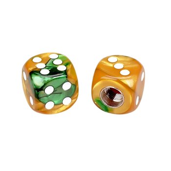 Porkchop BMX Porkchop Dice Bicycle Tire Schrader Valve Caps (pair) - GREEN GOLD SWIRL w/ WHITE pips