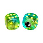 Porkchop BMX Porkchop Dice Bicycle Tire Schrader Valve Caps (pair) - CLEAR GREEN TURQUOISE SWIRL w/ YELLOW pips