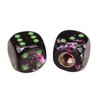Porkchop BMX Porkchop Dice Bicycle Tire Schrader Valve Caps (pair) - BLACK PINK WHITE SPLATTER w/ GREEN pips