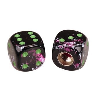 Porkchop BMX Porkchop Dice Bicycle Tire Schrader Valve Caps (pair) - BLACK PINK WHITE SPLATTER w/ GREEN pips