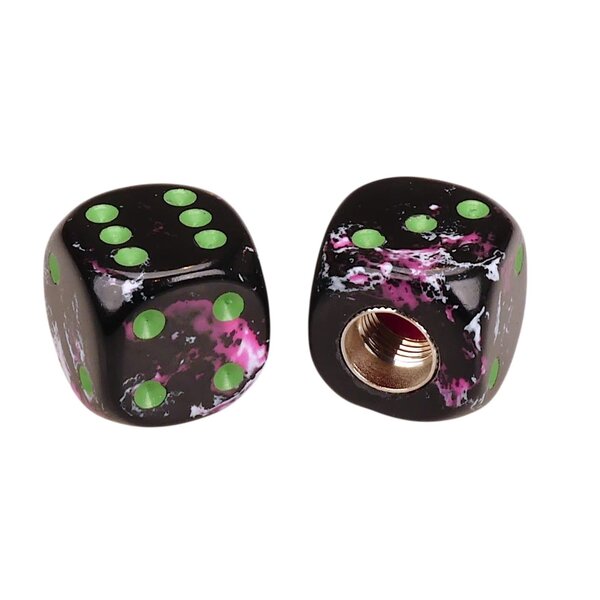 Porkchop BMX Porkchop Dice Bicycle Tire Schrader Valve Caps (pair) - BLACK PINK WHITE SPLATTER w/ GREEN pips
