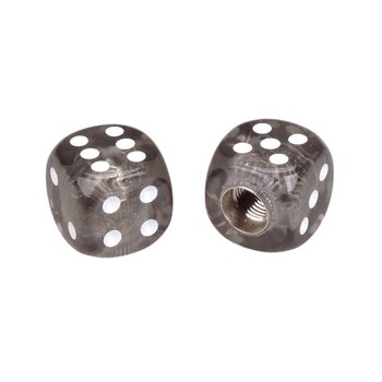 Porkchop BMX Porkchop Dice Bicycle Tire Schrader Valve Caps (pair) - CLEAR BLACK SMOKE with WHITE pips