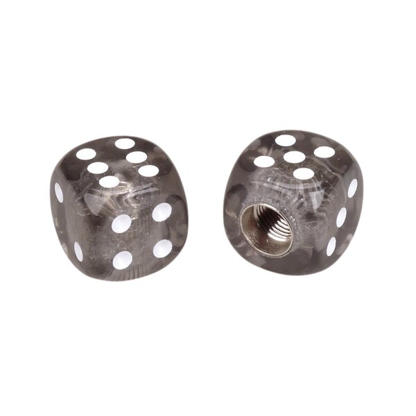 Porkchop BMX Porkchop Dice Bicycle Tire Schrader Valve Caps (pair) - CLEAR BLACK SMOKE with WHITE pips