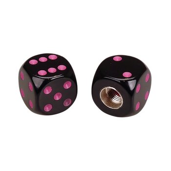 Porkchop BMX Porkchop Dice Bicycle Tire Schrader Valve Caps (pair) - BLACK with PINK pips