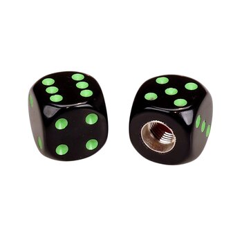 Porkchop BMX Porkchop Dice Bicycle Tire Schrader Valve Caps (pair) - BLACK with GREEN pips