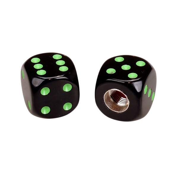 Porkchop BMX Porkchop Dice Bicycle Tire Schrader Valve Caps (pair) - BLACK with GREEN pips