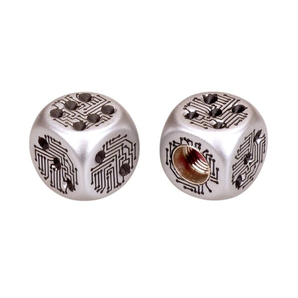 Porkchop BMX Porkchop Dice Bicycle Tire Schrader Valve Caps (pair) - SILVER CIRCUITRY