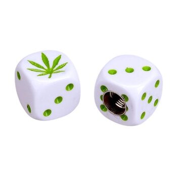 Porkchop BMX Porkchop Dice Bicycle Tire Schrader Valve Caps (pair) - WEED - WHITE w/ GREEN pips