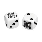Porkchop BMX Porkchop Dice Bicycle Tire Schrader Valve Caps (pair) - ROUTE 66 - WHITE w/ BLACK pips