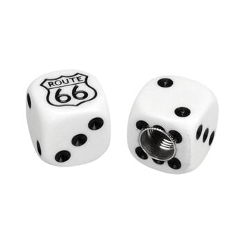 Porkchop BMX Porkchop Dice Bicycle Tire Schrader Valve Caps (pair) - ROUTE 66 - WHITE w/ BLACK pips