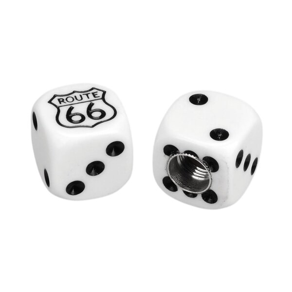 Porkchop BMX Porkchop Dice Bicycle Tire Schrader Valve Caps (pair) - ROUTE 66 - WHITE w/ BLACK pips