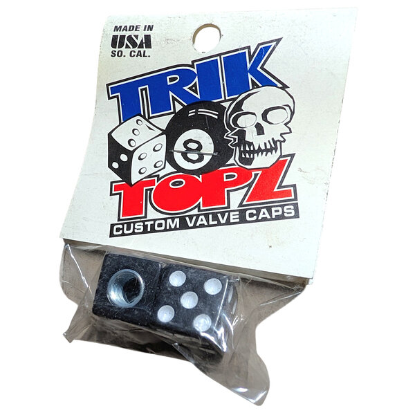 NOS Trik Topz dice Schrader valve caps (PAIR) - BLACK