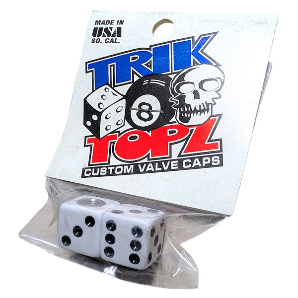 NOS Trik Topz dice Schrader valve caps (PAIR) - WHITE
