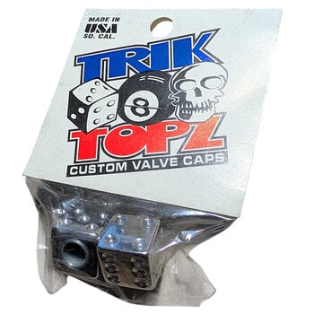 NOS Trik Topz dice Schrader valve caps (PAIR) - CHROME