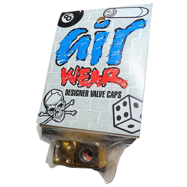 NOS Trik Topz "Air Wear" dice Schrader valve caps (PAIR) - GOLD