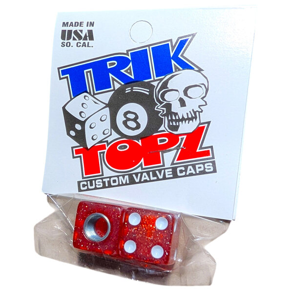 NOS Trik Topz dice Schrader valve caps (PAIR) - RED GLITTER