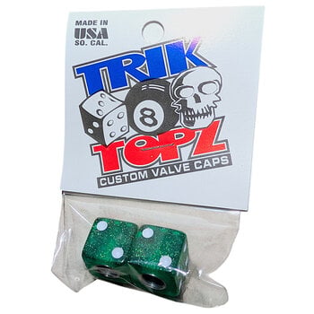 NOS Trik Topz dice Schrader valve caps (PAIR) - GREEN GLITTER
