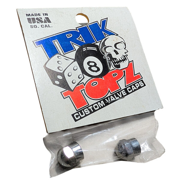 NOS Trik Topz dome Schrader valve caps (PAIR) - CHROME